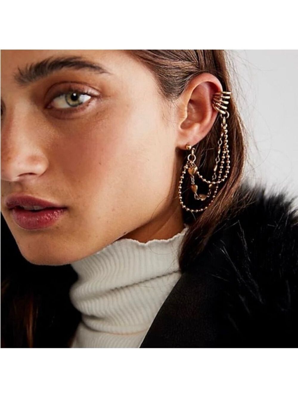 Free People Gold Tone Ear Party Earrings One Size